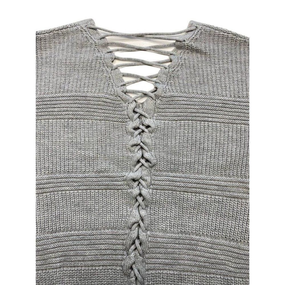 Numero Sweater Top Womens XL Grey Lace-Back Cropped Long-Sleeve Soft Lightweight - Picture 7 of 13
